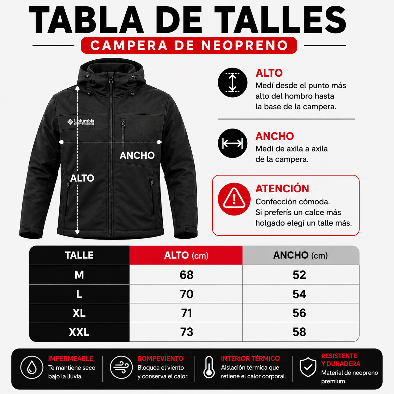 Guía de talles Pack Invierno